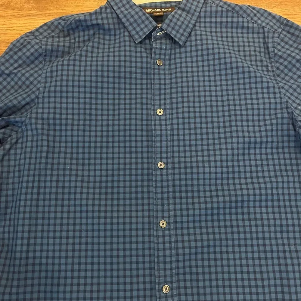 Michael Kors men’s blue plaid button down shirt